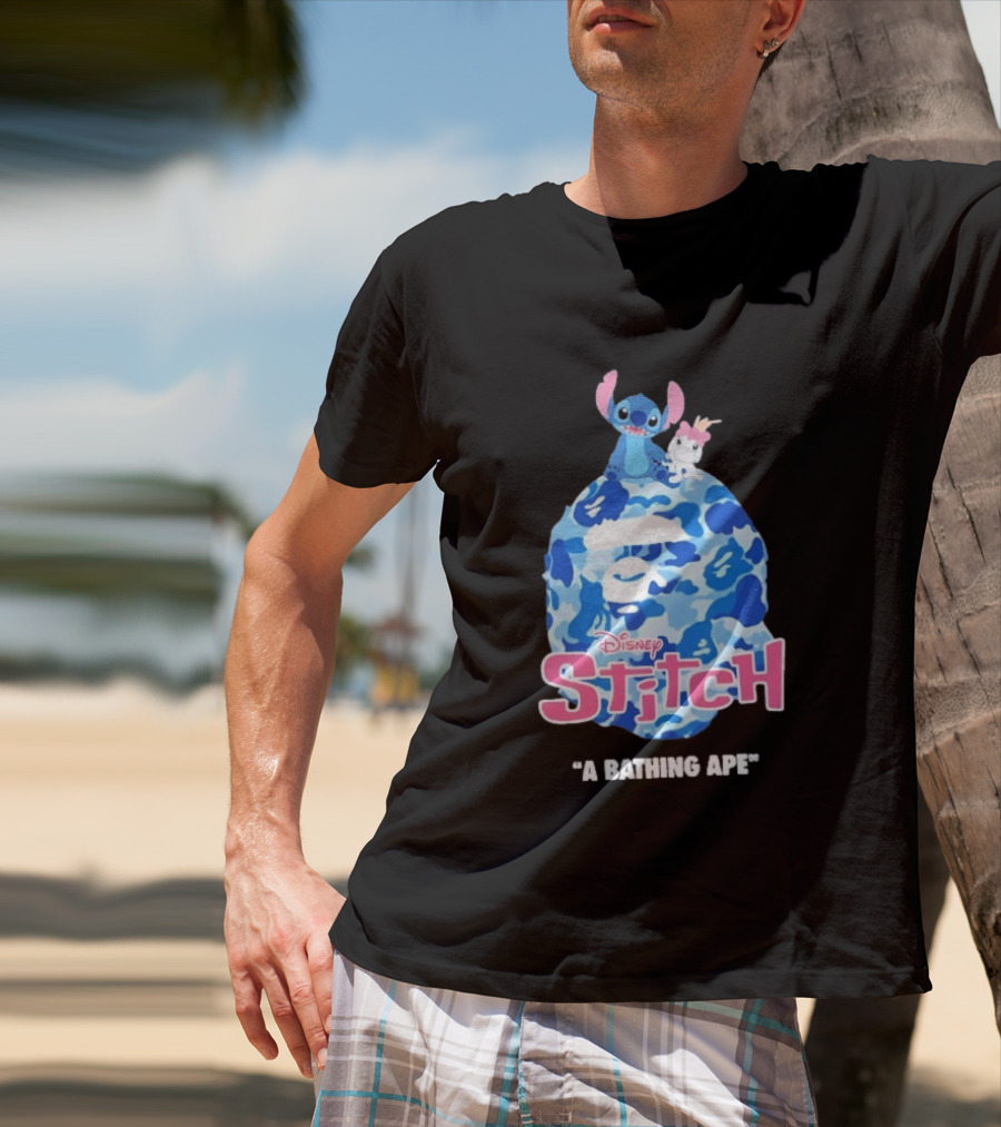 Disney Stitch A Bathing Ape Bape Camo Collaboration 2026 T-Shirt