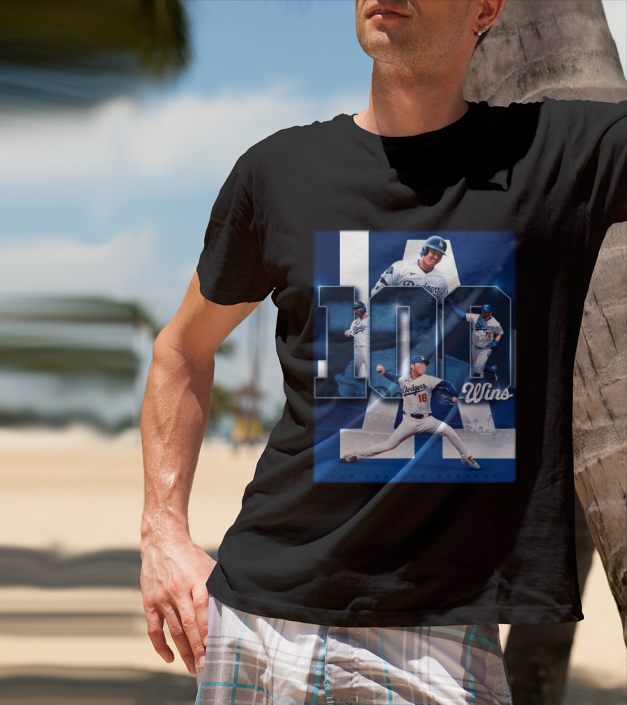 Original MLB Los Angeles Dodgers 100 Wins Player Celebration Victory T-Shirt