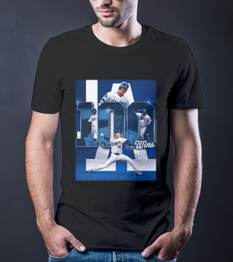 Original MLB Los Angeles Dodgers 100 Wins Player Celebration Victory T-Shirt