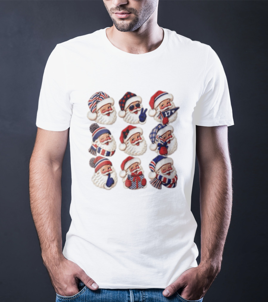 Buffalo Christmas Santas In Holiday Hats And Scarves With 17 Banner T-Shirt
