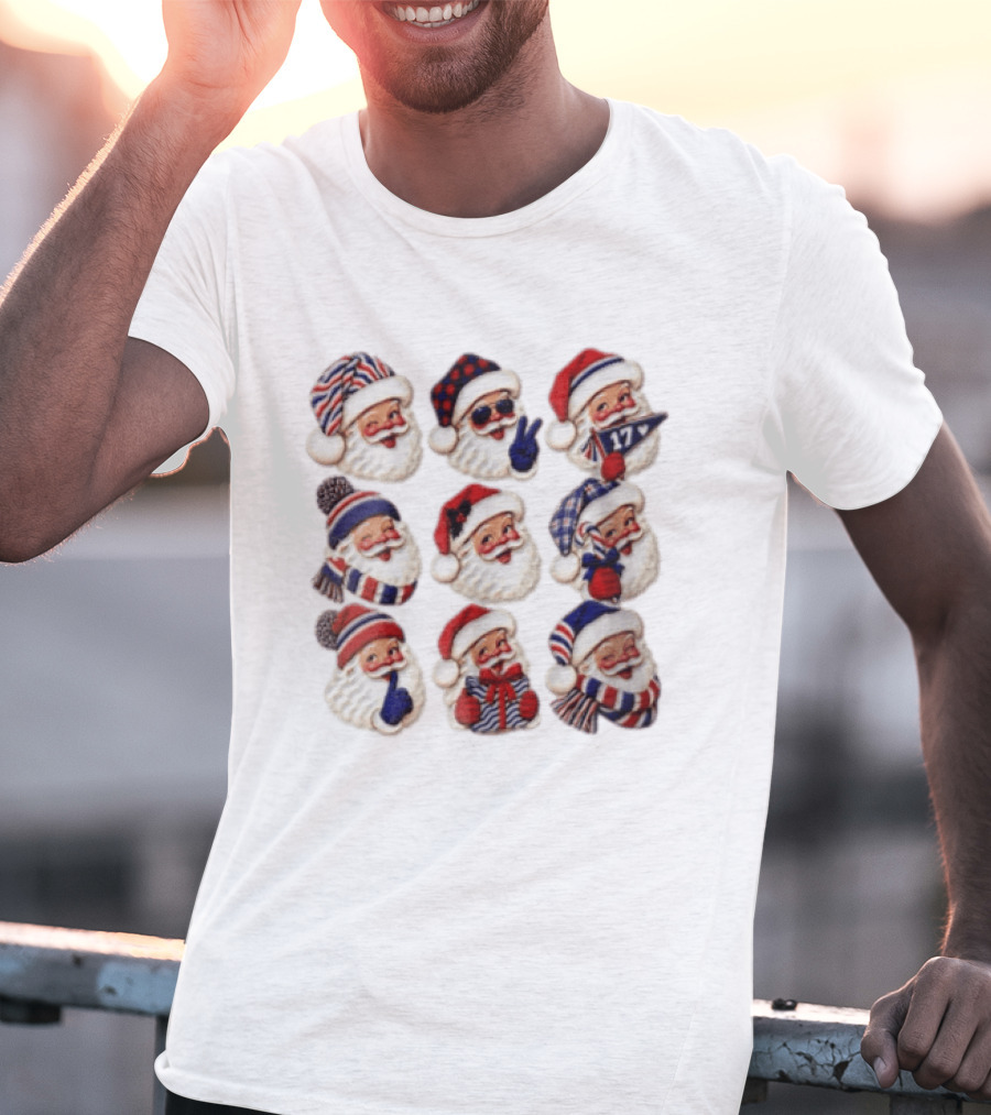 Buffalo Christmas Santas In Holiday Hats And Scarves With 17 Banner T-Shirt