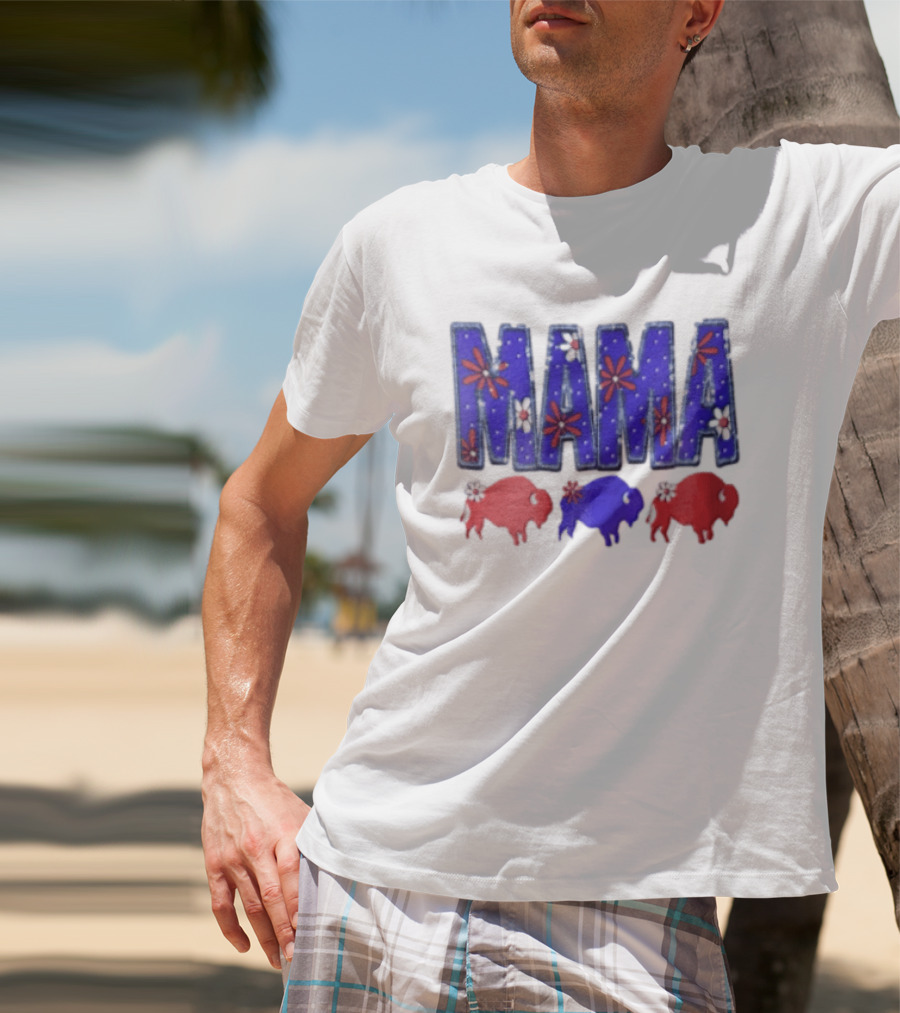 MAMA Buffalo Red White And Blue Floral T-Shirt