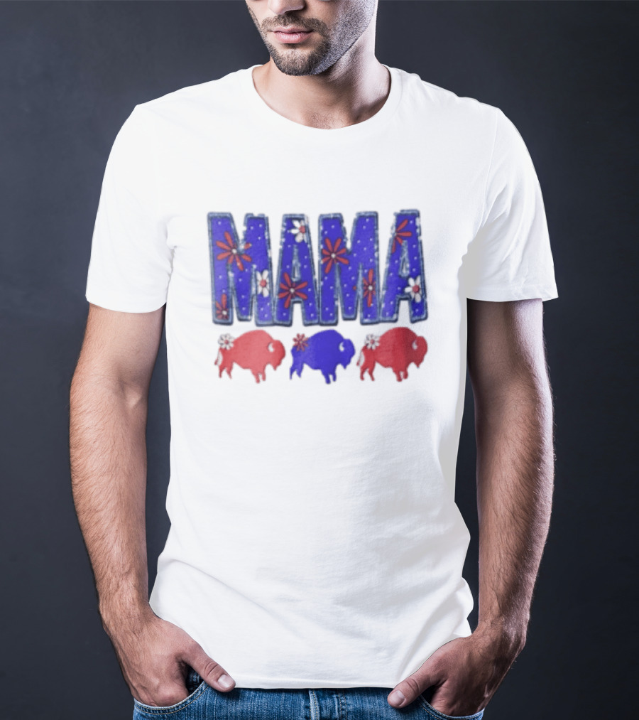 MAMA Buffalo Red White And Blue Floral T-Shirt