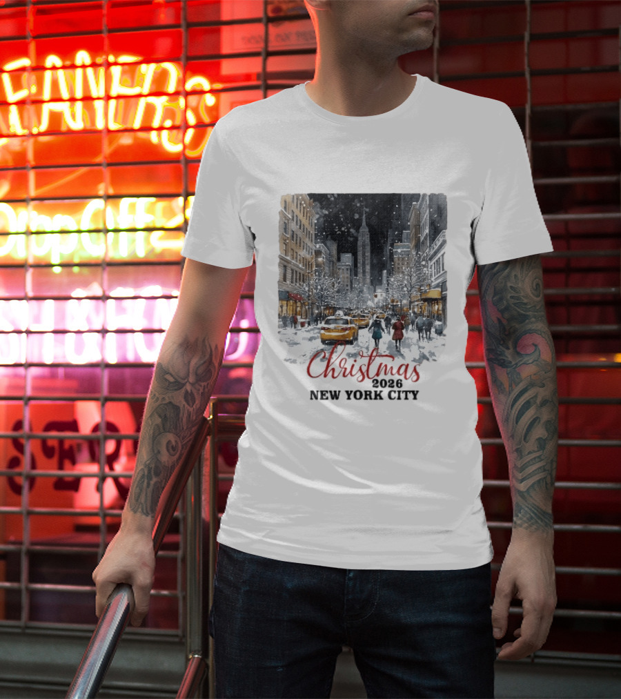 Christmas 2026 New York City Empire State Building Snow Scene T-Shirt