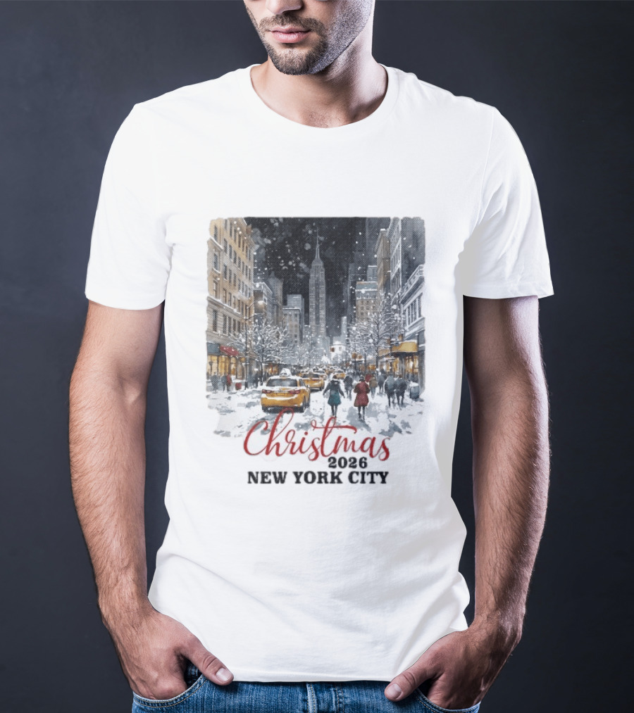 Christmas 2026 New York City Empire State Building Snow Scene T-Shirt