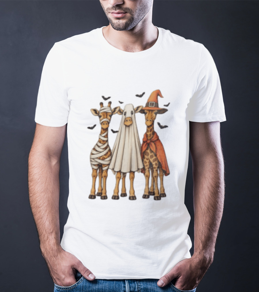 Giraffe Costume Halloween Mummy Ghost Witch Trio T-Shirt