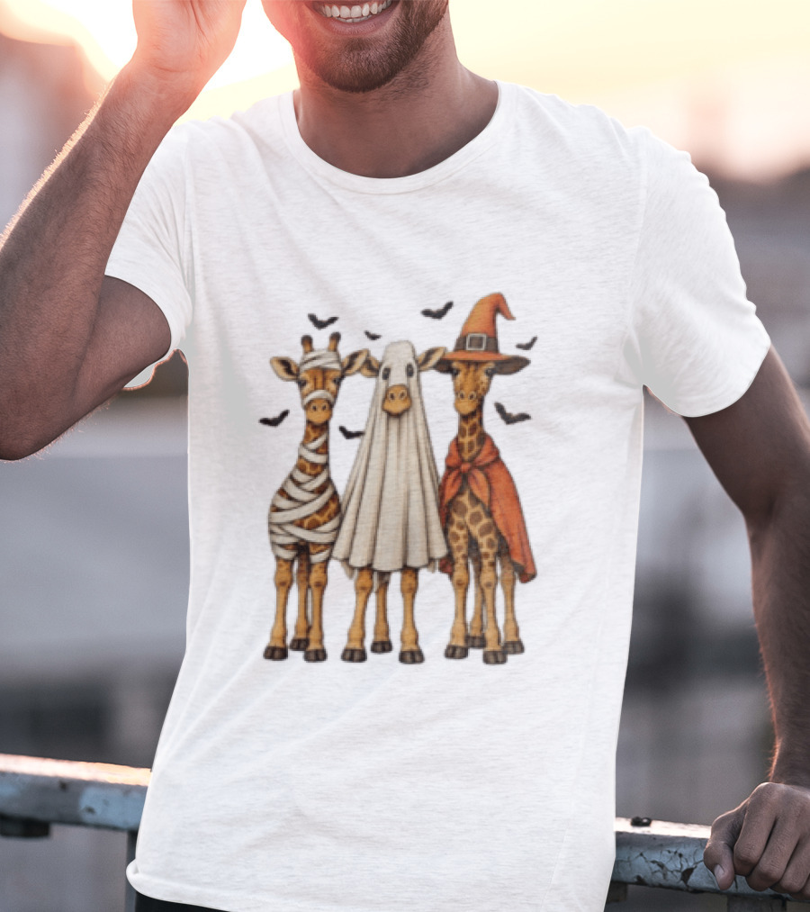 Giraffe Costume Halloween Mummy Ghost Witch Trio T-Shirt
