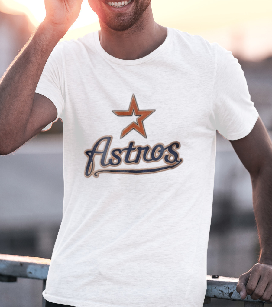 Houston Astros Orange Star Navy Script T-Shirt