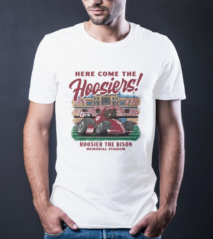 Here Come The Hoosiers Hoosier The Bison Memorial Stadium IndyCar Racing T-Shirt