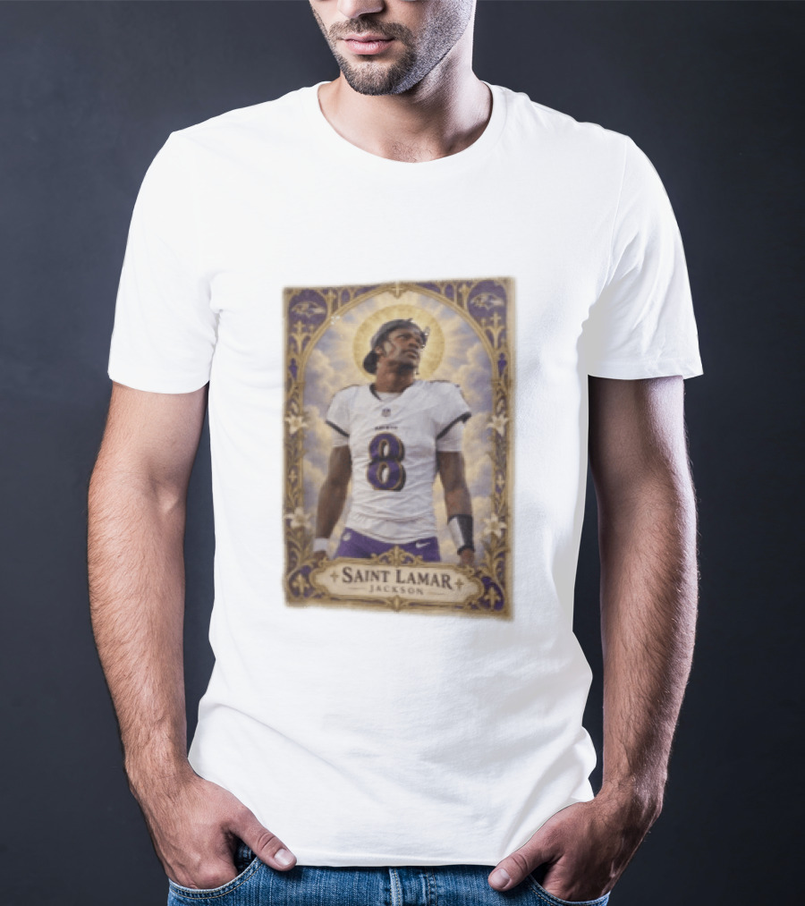 Saint Lamar Jackson Baltimore Ravens 8 Football Jersey Halo T-Shirt