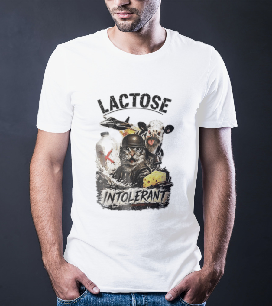 Lactose Intolerant Cat Soldier Cow Milk Cheese Jet T-Shirt