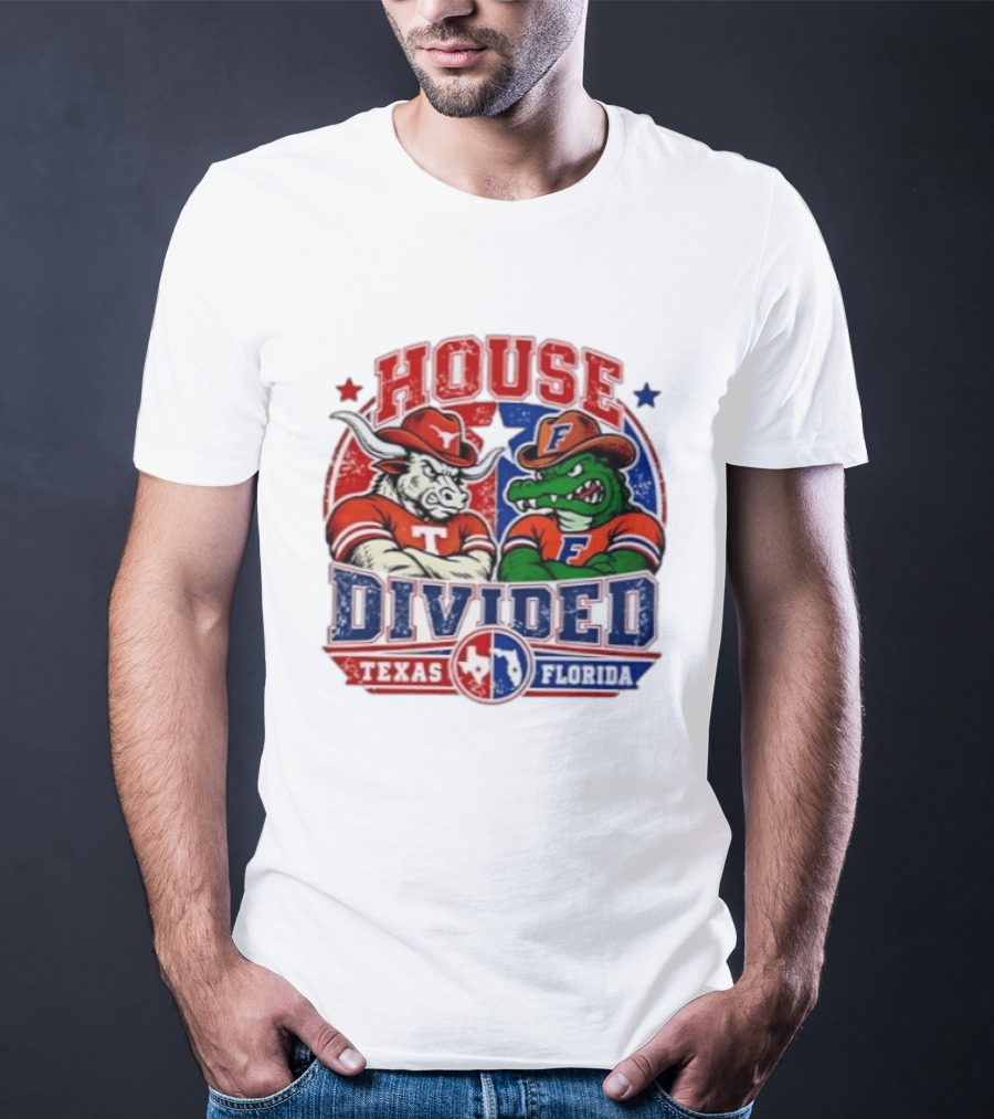 House Divided Texas Florida Longhorns Gators Rivalry Football T-Shirt