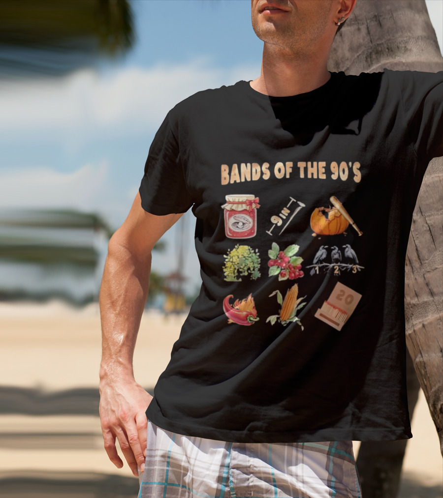 Bands Of The 90's Jar Corn Crows Matches Pumpkin 9in Chili Peppers Bush Berries T-Shirt