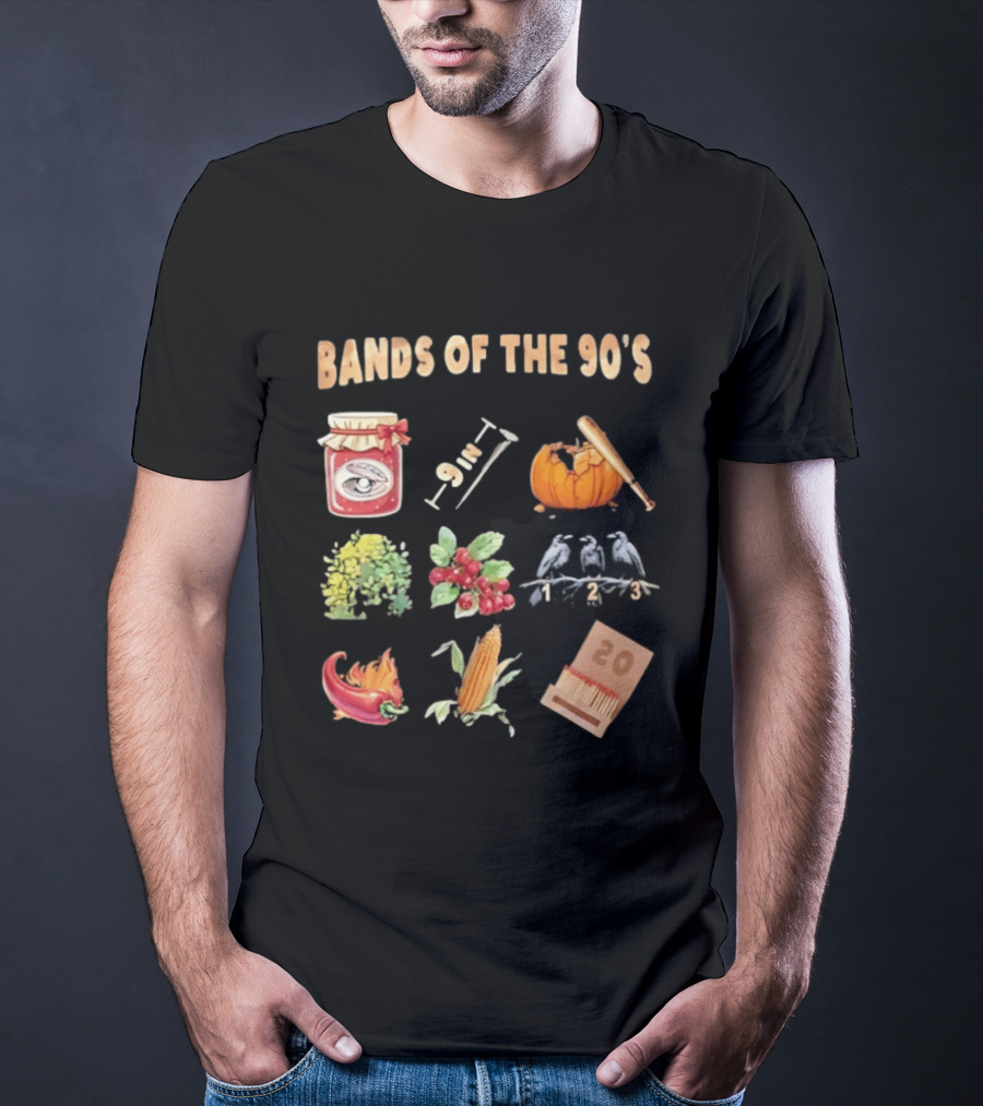 Bands Of The 90's Jar Corn Crows Matches Pumpkin 9in Chili Peppers Bush Berries T-Shirt