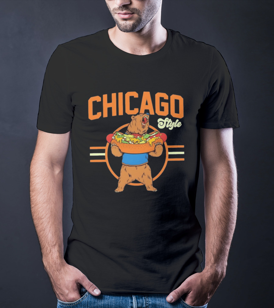 Chicago Style Bear With Giant Hot Dog T-Shirt