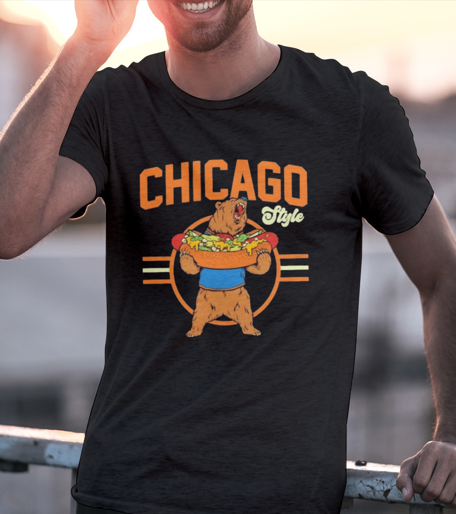 Chicago Style Bear With Giant Hot Dog T-Shirt
