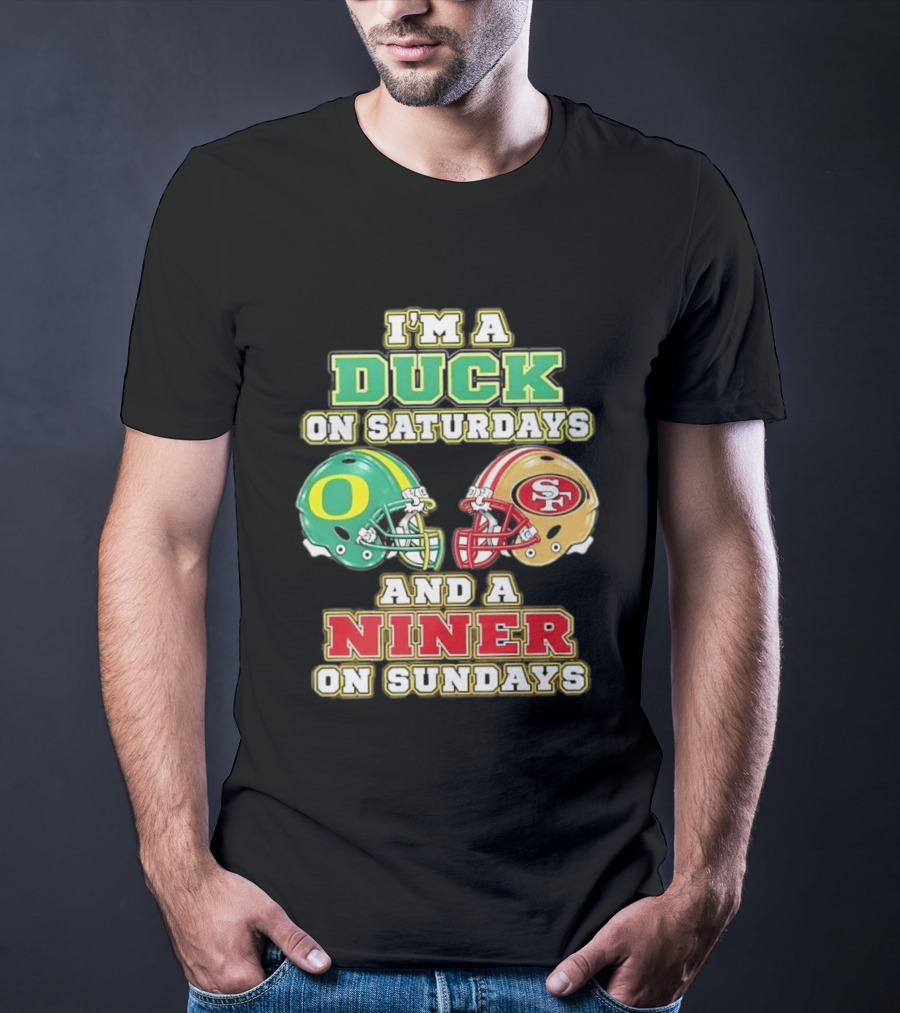 I'm A Duck On Saturdays And A Niner On Sundays Helmet T-Shirt