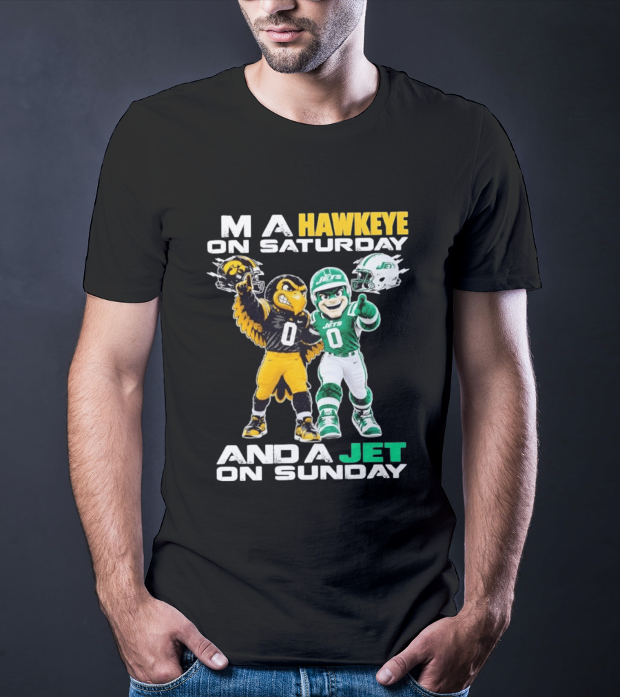 Hawkeye On Saturday Jets On Sunday Football Mascots T-Shirt