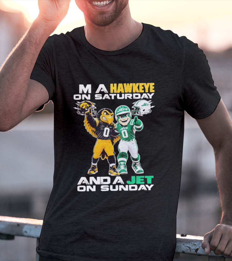 Hawkeye On Saturday Jets On Sunday Football Mascots T-Shirt