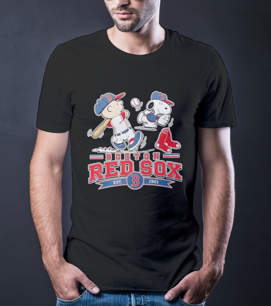 Charlie Brown And Snoopy Boston Red Sox Est 1901 Baseball Peanuts T-Shirt