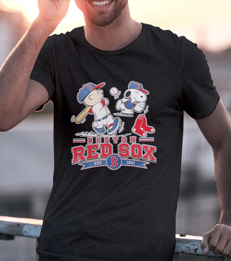 Charlie Brown And Snoopy Boston Red Sox Est 1901 Baseball Peanuts T-Shirt