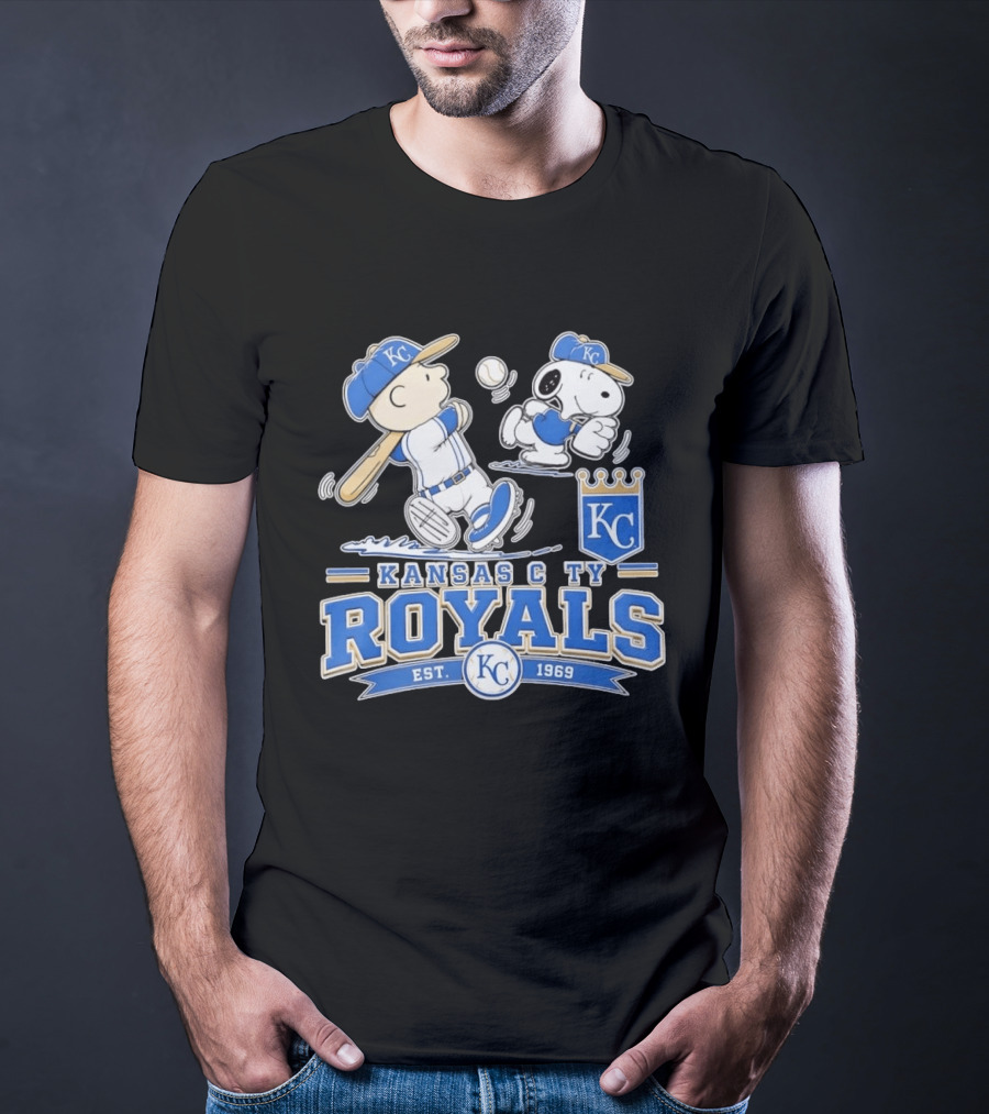 Peanuts Charlie Brown Snoopy Kansas City Royals Baseball KC Est 1969 T-Shirt