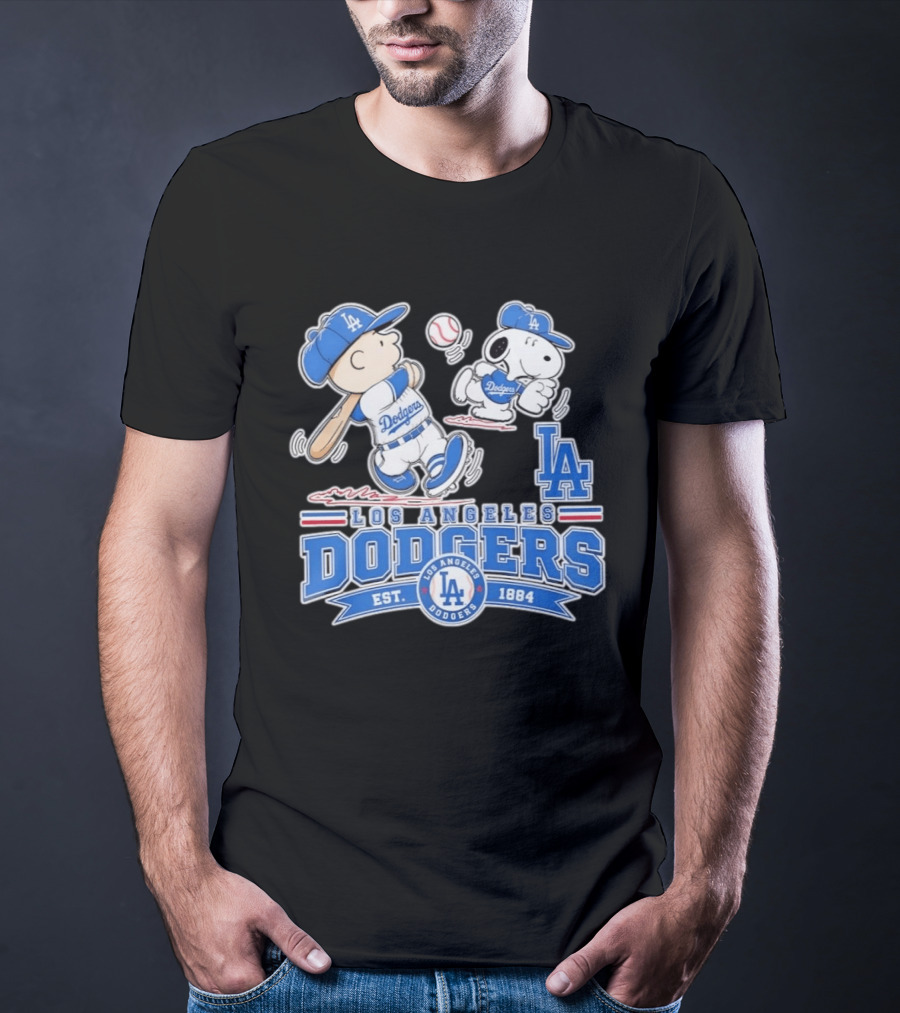 Peanuts Charlie Brown Snoopy Los Angeles Dodgers Baseball Est 1884 T-Shirt