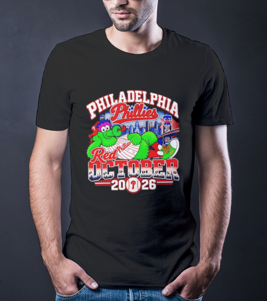 Philadelphia Phillies Red October 2026 MLB Postseason Phillies Phanatic Skyline T-Shirt