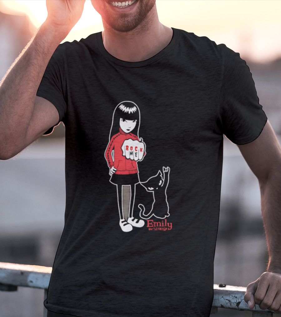 Rock Me Emily The Strange Iconic Character With Red And Cat T-Shirt