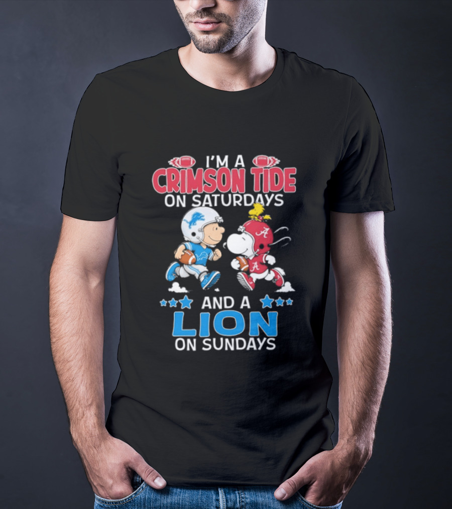 I'm A Crimson Tide On Saturdays And A Lion On Sundays Snoopy And Charlie Brown Football T-Shirt