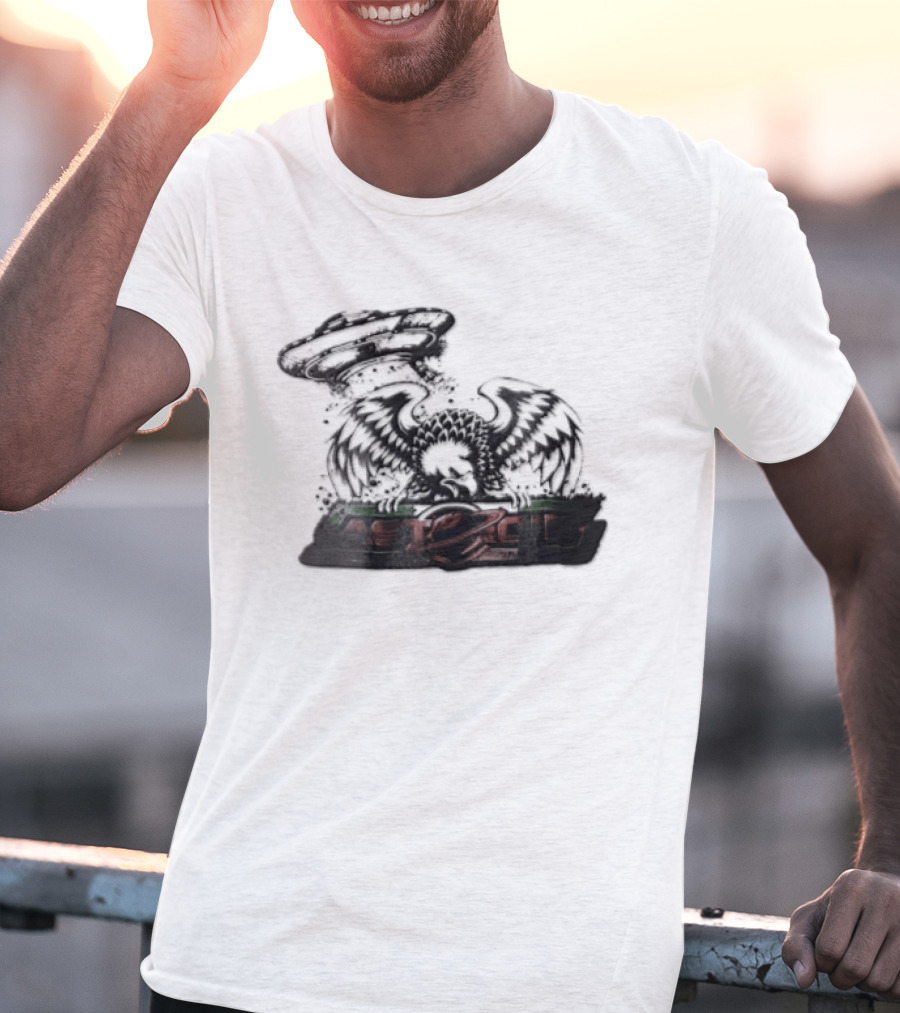 Eagle Spreading Wings With UFO Above T-Shirt