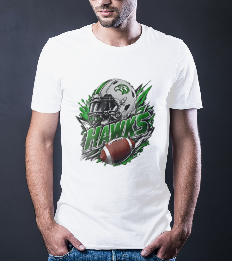 Hawks White Football Helmet Green Hawk Football Sports Fan Gear T-Shirt