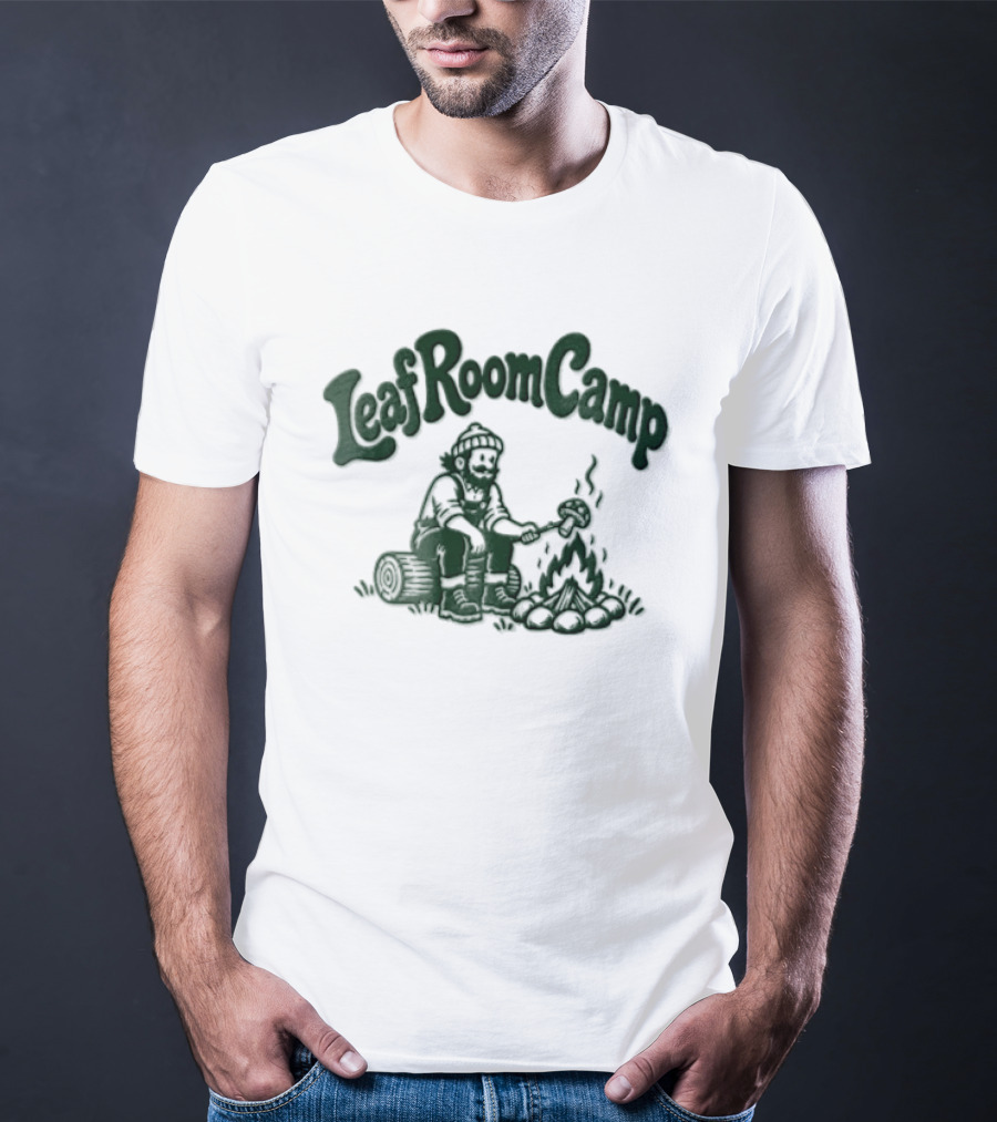 Leaf Room Camp Bearded Man Roasting Mushroom On Log T-Shirt