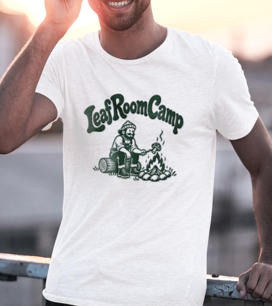 Leaf Room Camp Bearded Man Roasting Mushroom On Log T-Shirt