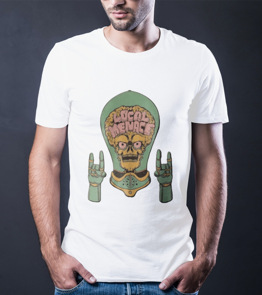 Local Menace Skull Exposed Brain Lightbulb Rock Hand Signs T-Shirt