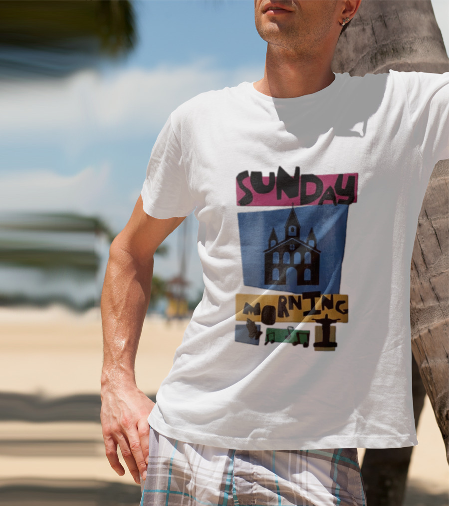 Sunday Morning Church Building Praying Hands Musical Notes Christ The Redeemer T-Shirt