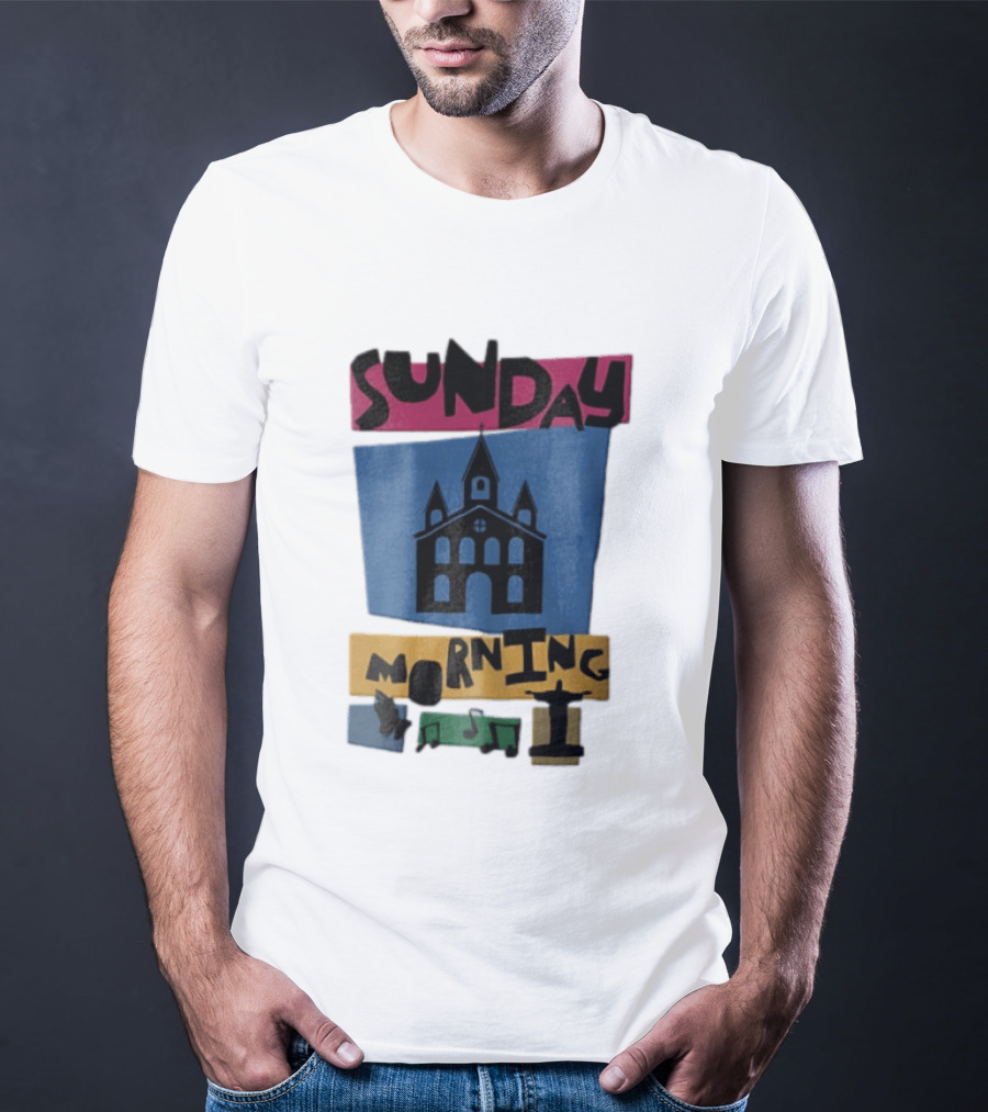 Sunday Morning Church Building Praying Hands Musical Notes Christ The Redeemer T-Shirt