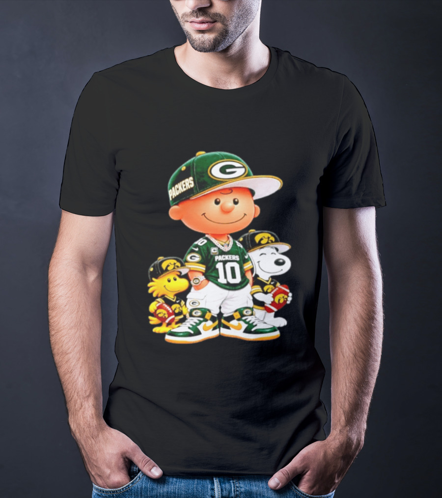 Charlie Brown Snoopy Woodstock Green Bay Packers 10 Jersey Football Fan T-Shirt