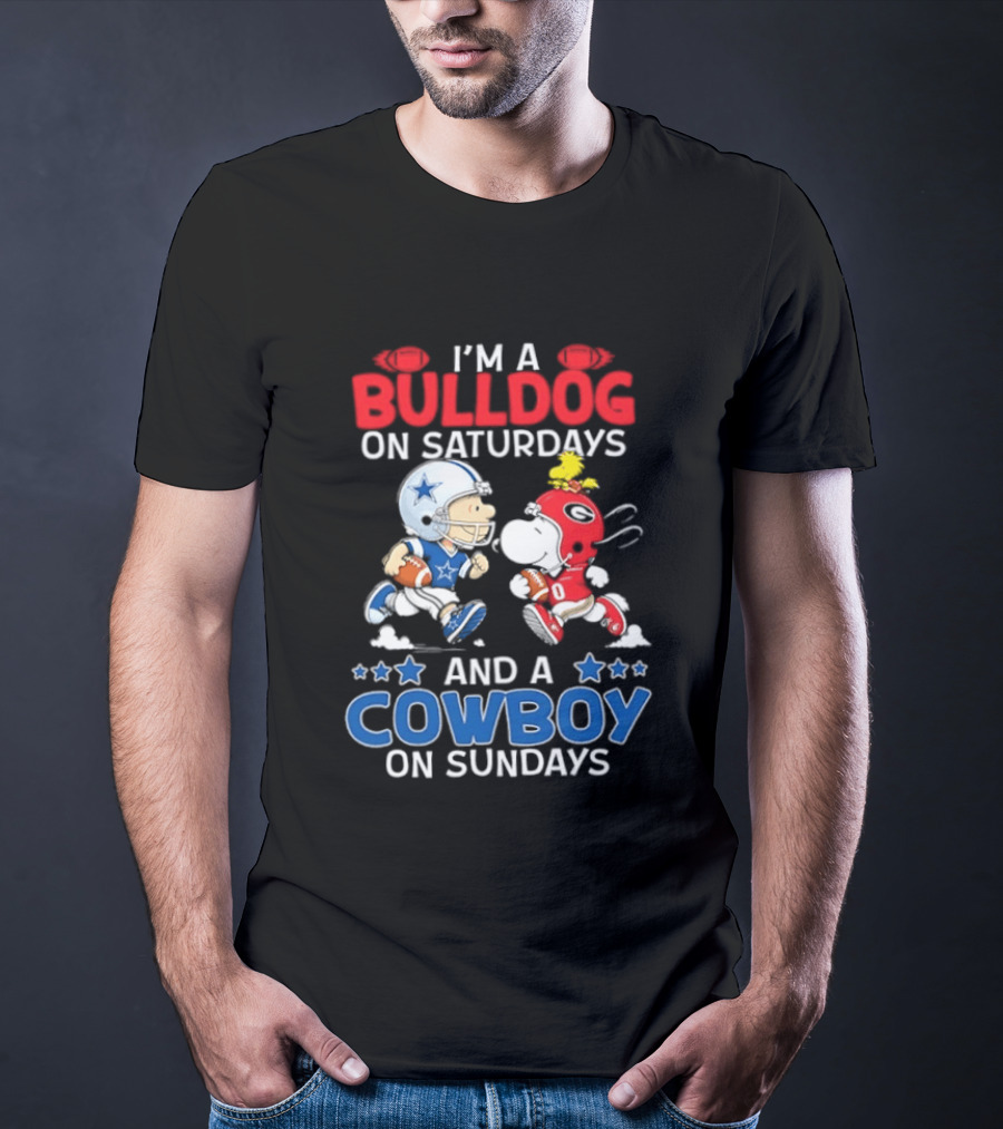 Snoopy And Charlie Brown Bulldog Saturdays Cowboy Sundays T-Shirt