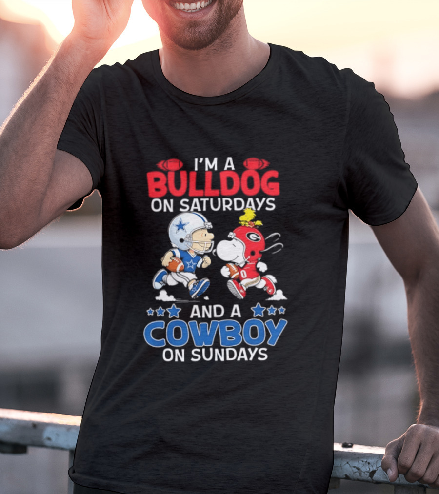 Snoopy And Charlie Brown Bulldog Saturdays Cowboy Sundays T-Shirt