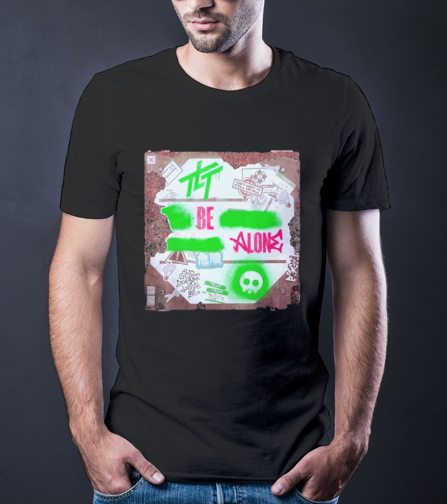 The Living Tombstone Be Alone Graffiti Skull Hazard Neon T-Shirt