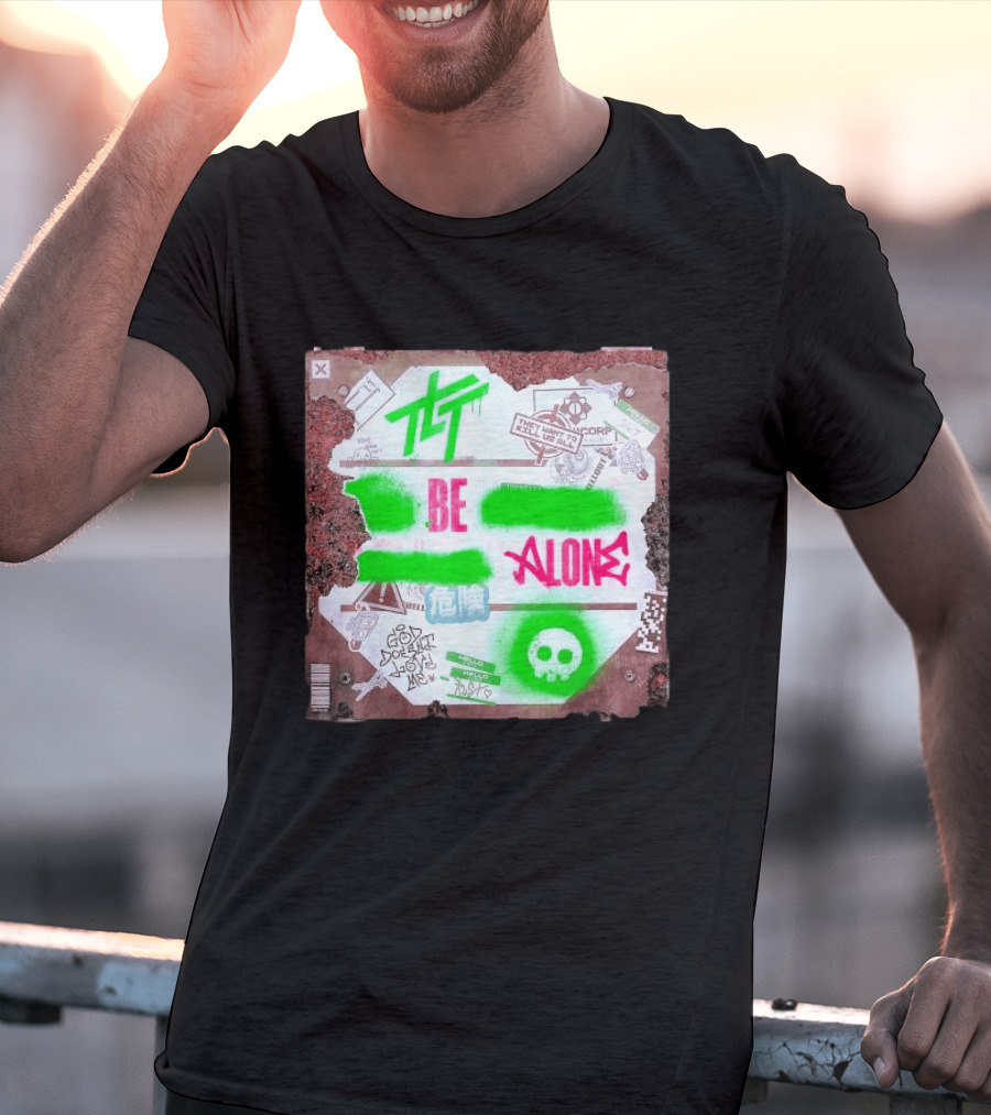 The Living Tombstone Be Alone Graffiti Skull Hazard Neon T-Shirt