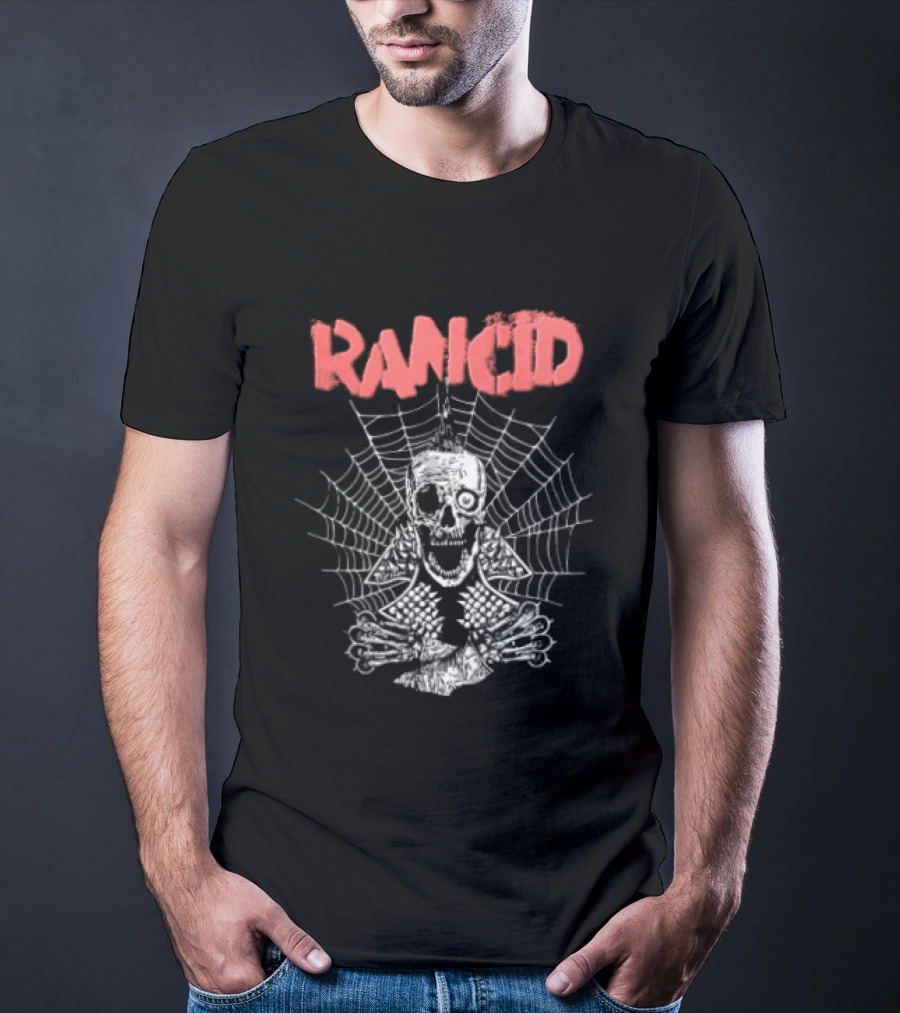 Rancid Punk Skull Spider Web Mohawk Studded Jacket T-Shirt