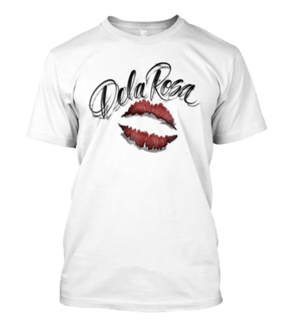 Dela Rosa Airbrushed Black Cursive Lettering Large Red Lips T-Shirt