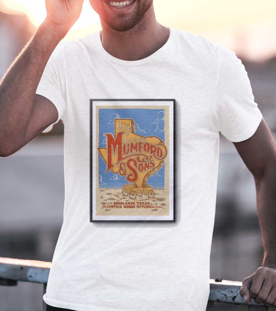 Live Mumford And Sons October 1st 2026 Woodlands Texas Cynthia Woods Mitchell Pavilion T-Shirt