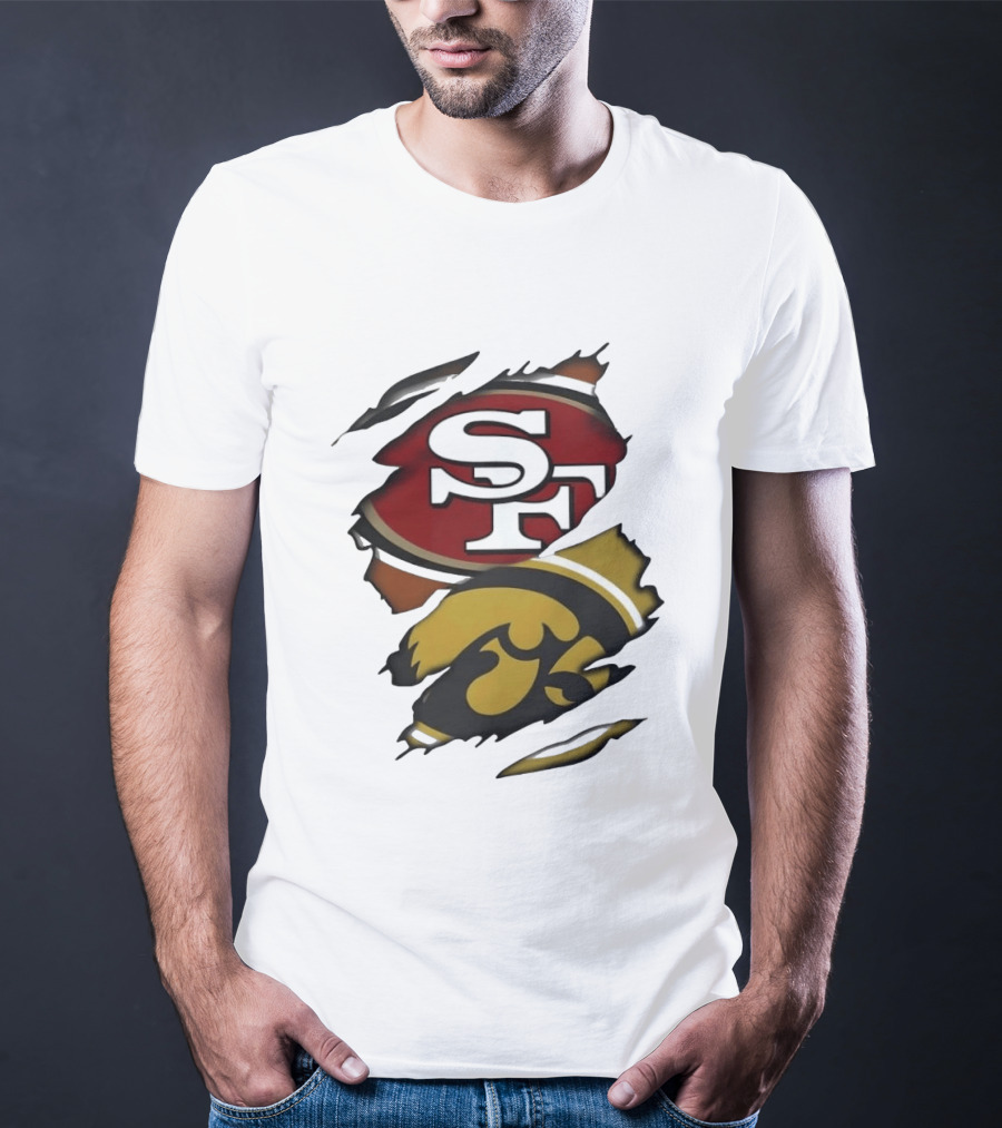 San Francisco 49ers SF Logo Iowa Hawkeyes Ripped Skin T-Shirt