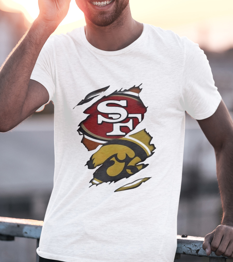San Francisco 49ers SF Logo Iowa Hawkeyes Ripped Skin T-Shirt