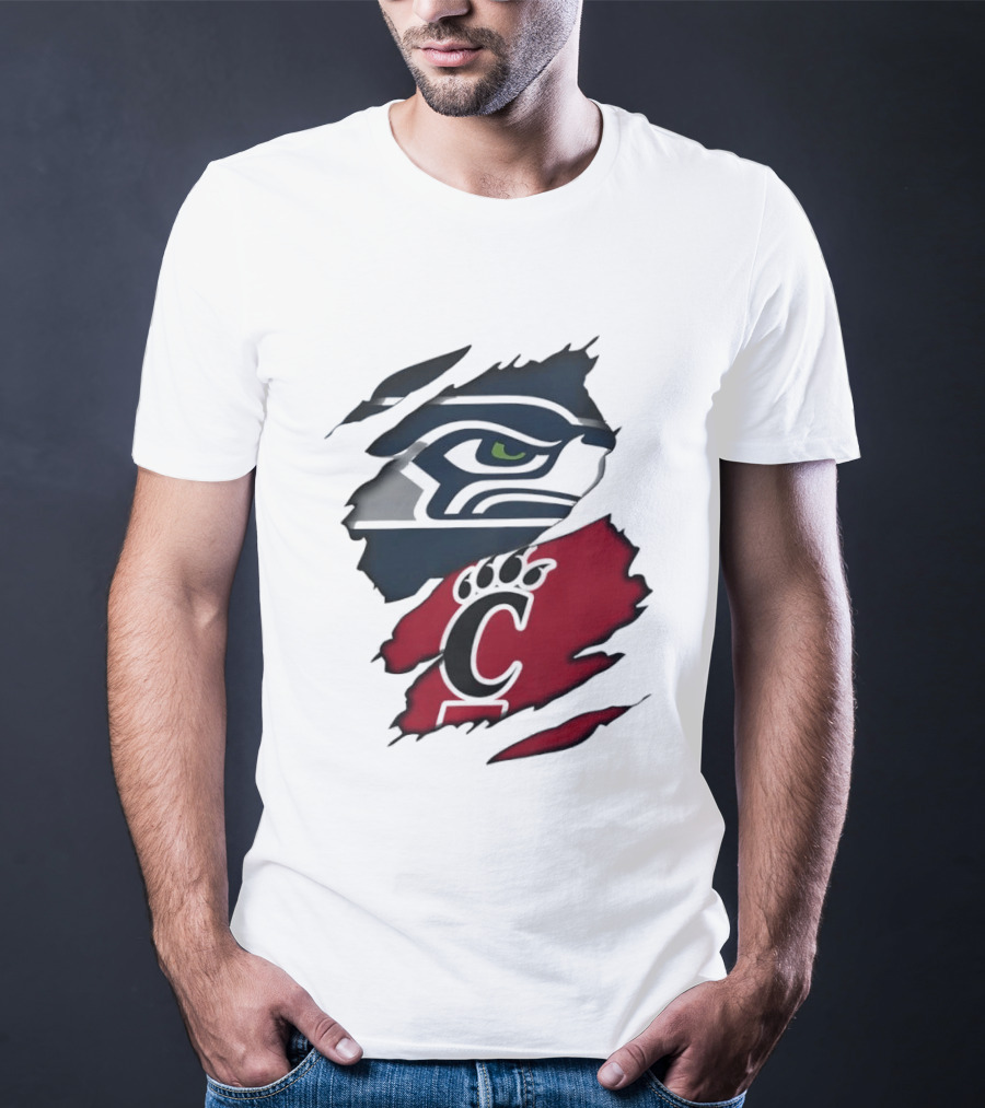 Seattle Seahawks Cincinnati Bearcats Ripped Fabric Fan T-Shirt