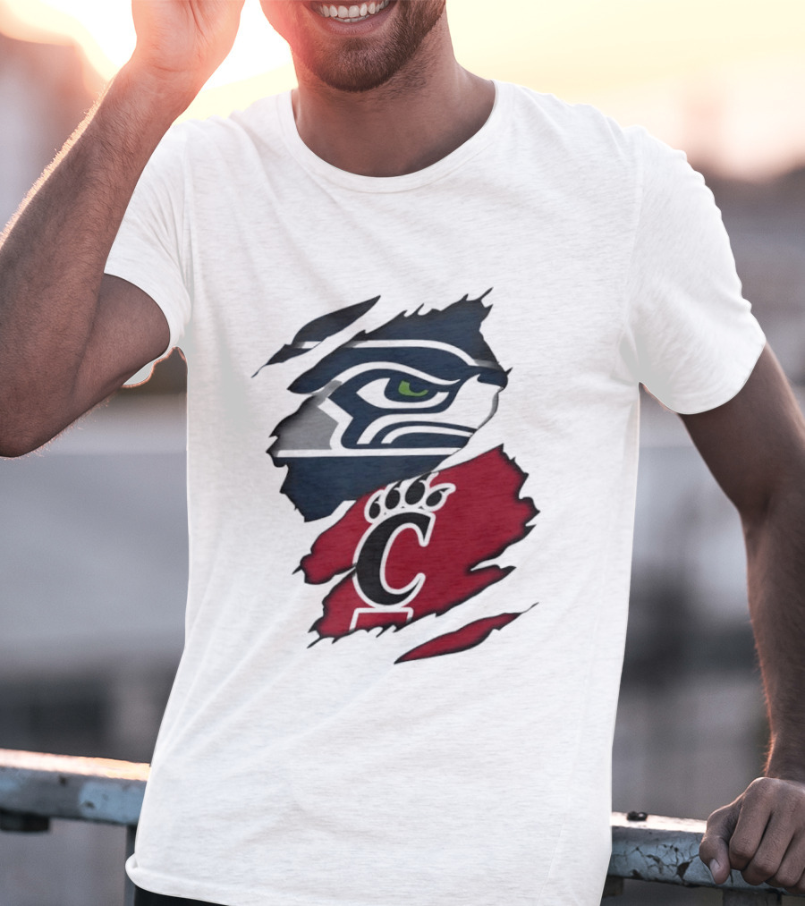 Seattle Seahawks Cincinnati Bearcats Ripped Fabric Fan T-Shirt