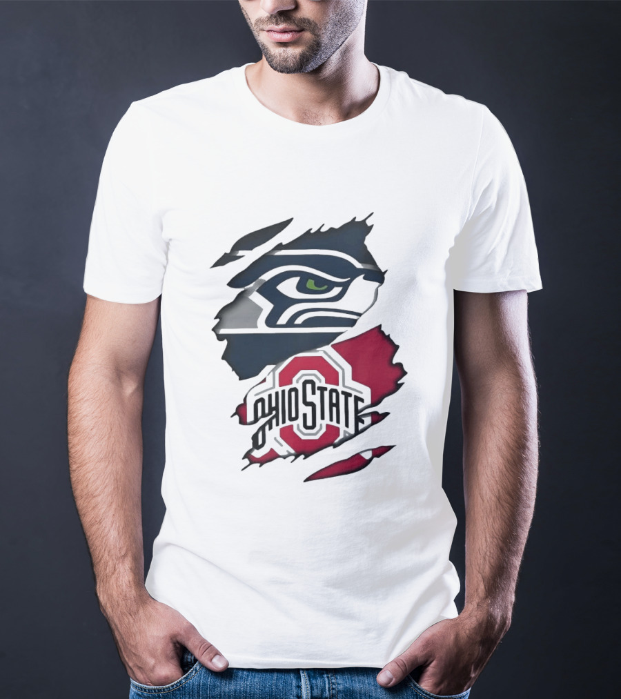Seattle Seahawks Ohio State Buckeyes Distressed Logo Fusion T-Shirt